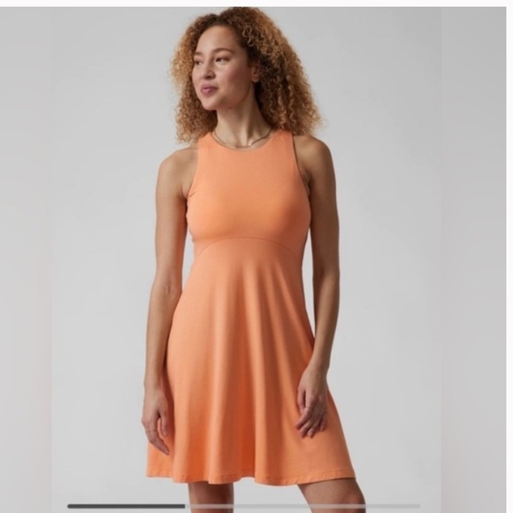Athleta Santorini Thera knit a-line dress in peach color. Size Large. - Picture 1 of 6